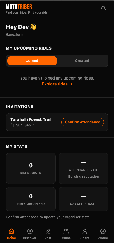 MotoTriber Home Screen