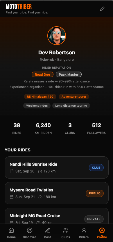 MotoTriber Rider Profile